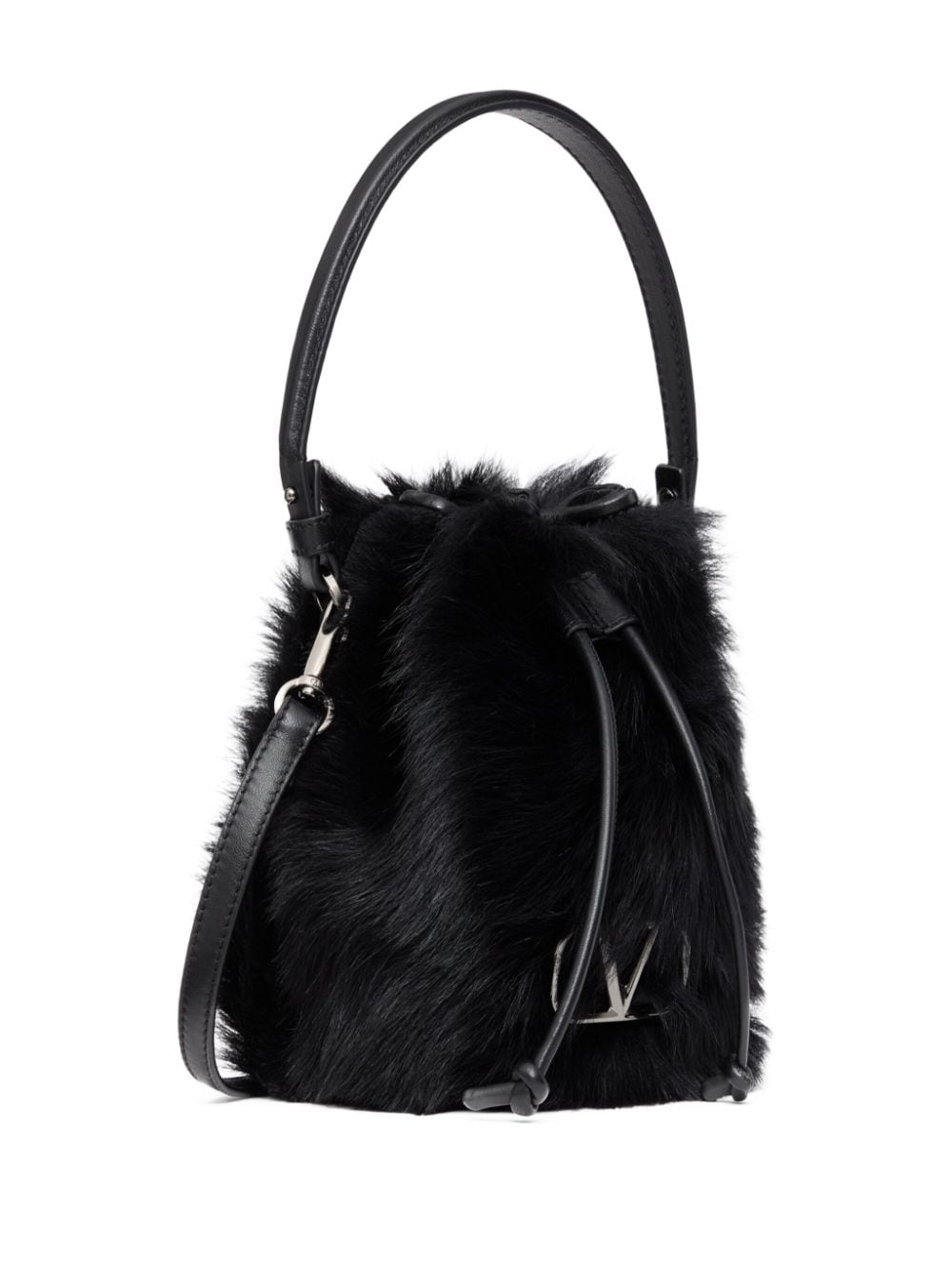 Shop Valentino Vlogo Sheepskin Bucket Bag In Schwarz