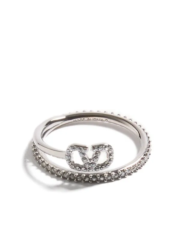 Valentino Garavani Vロゴ シグネチャー クリスタル リング | シルバー