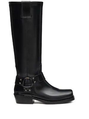 Burberry Saddle knee-high Leather Boots | Black | FARFETCH