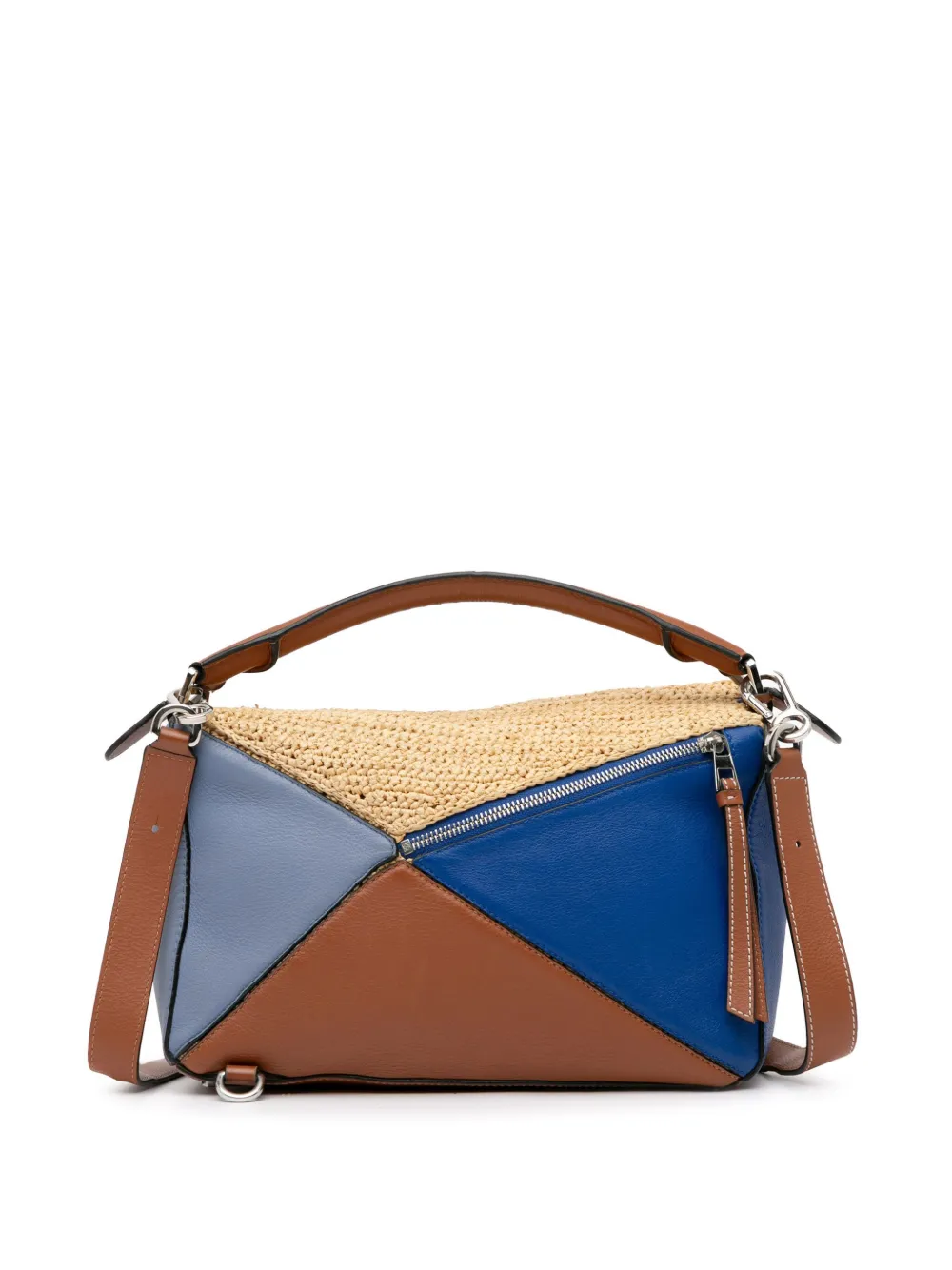 Loewe Pre-Owned 2015-2022 Medium Multicolor Leather and Raffia Puzzle satchel - Bruin
