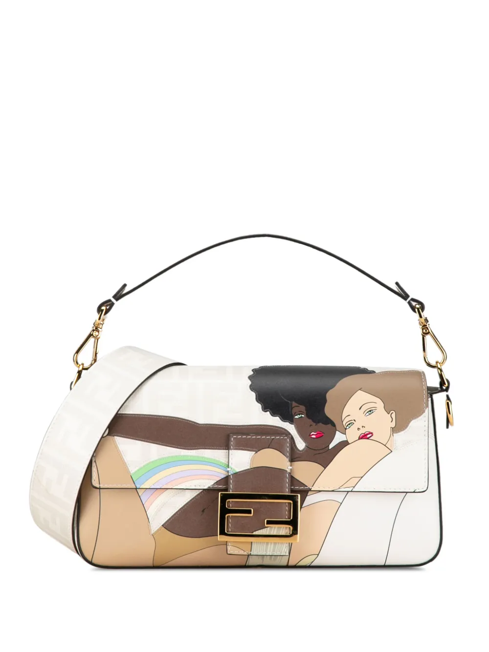 Pre-owned Fendi 2010-2023 Bikini Girls Zucca Baguette Satchel In White