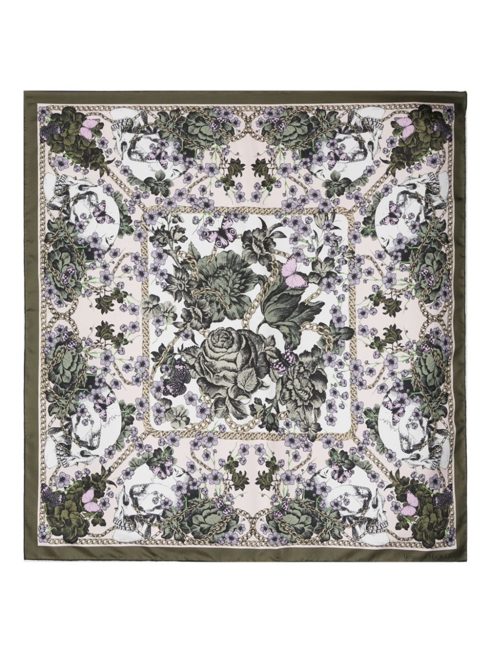 Shop Alexander Mcqueen Blossom Skull Scarf In Green