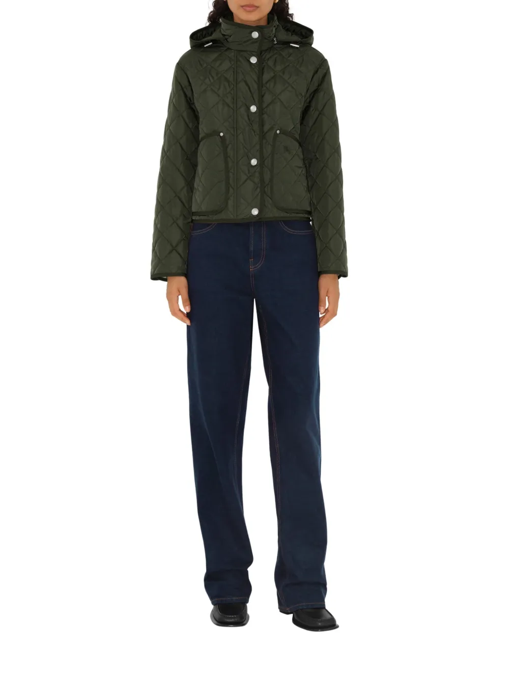 Burberry Cropped Quilted Nylon Hooded Jacket In Green