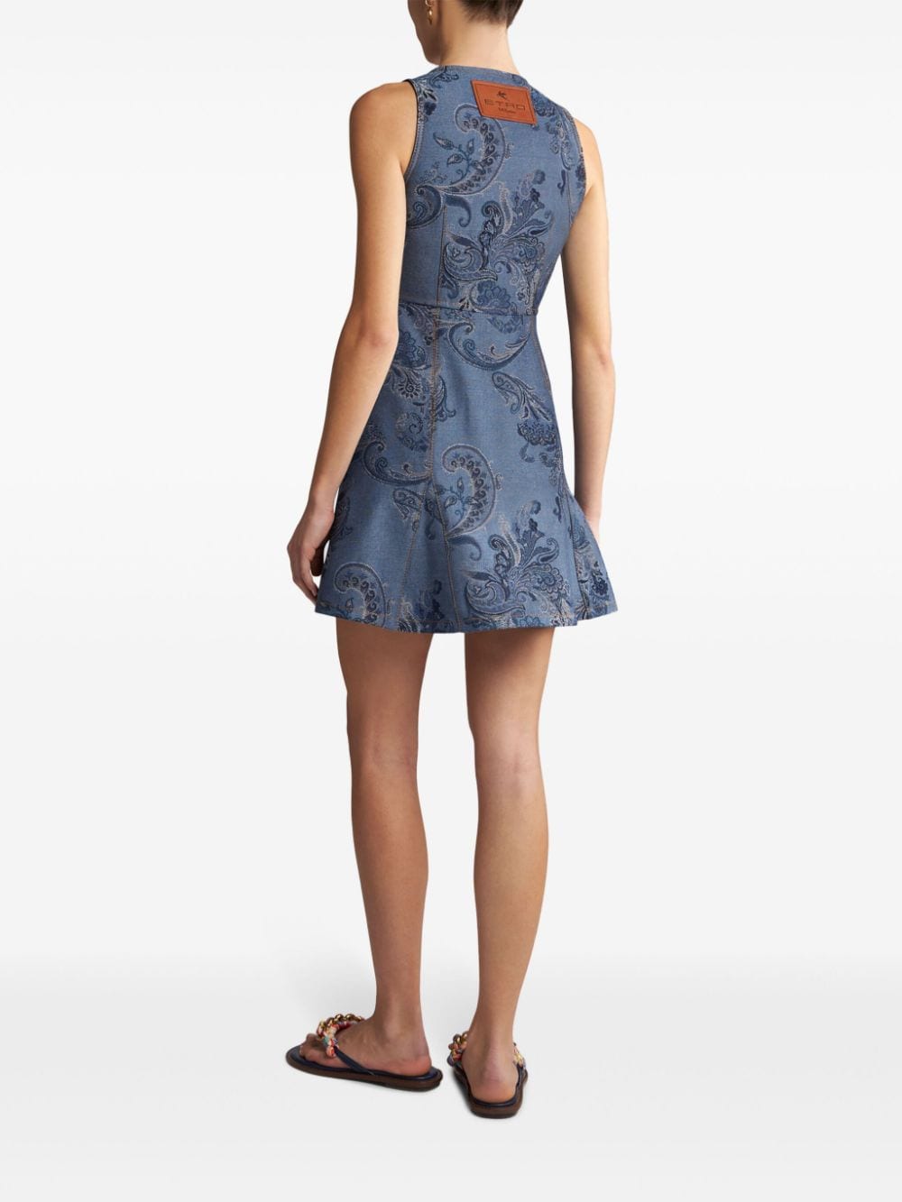 Shop Etro Denim Jacquard Mini Dress In Blue