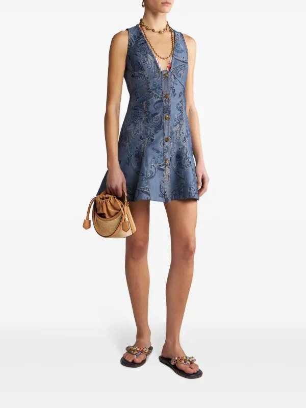 ETRO Denim Jacquard Mini Dress | Blue | FARFETCH JO