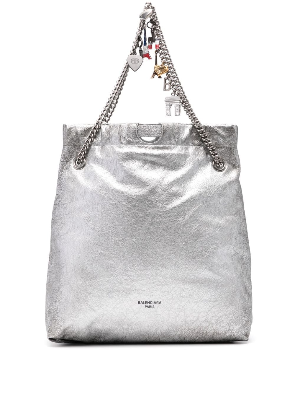 Shop Balenciaga Medium Crush Tote Bag In Silver