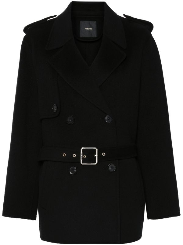 PINKO double-breasted Belted Coat | Black | FARFETCH AO