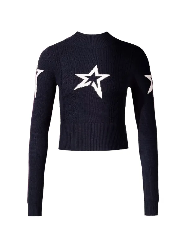 Perfect Moment Cable Merino Wool Sweater in Blue