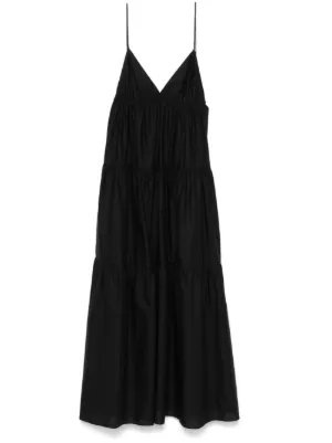 knee length dresses for ladies Zara Jet Black Round Neck Tiered Dress main image 1