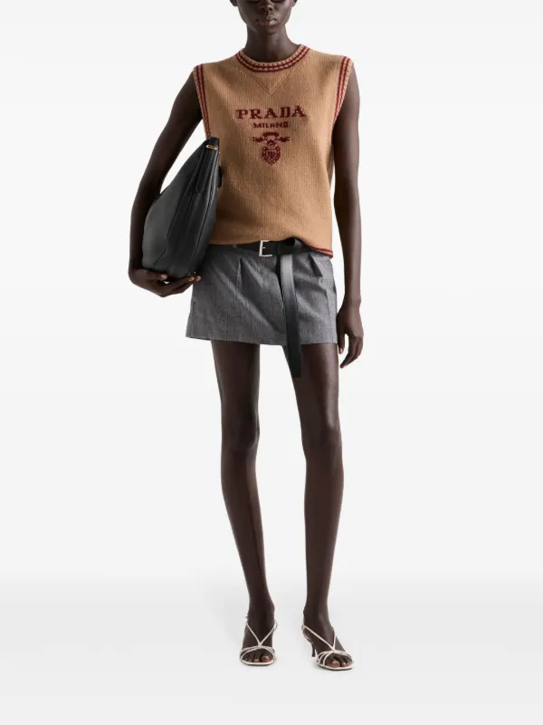 Prada Intarsia Ribbed Vest | Brown | FARFETCH