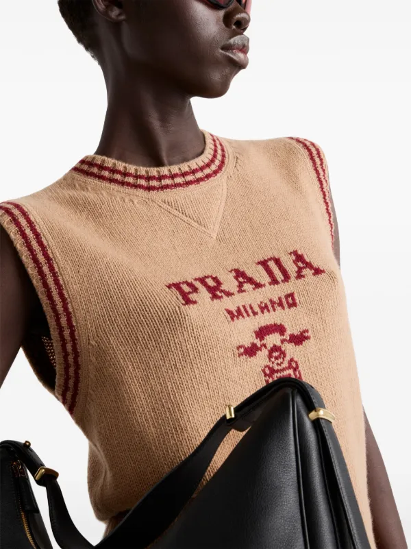 Prada Intarsia Ribbed Vest | Brown | FARFETCH