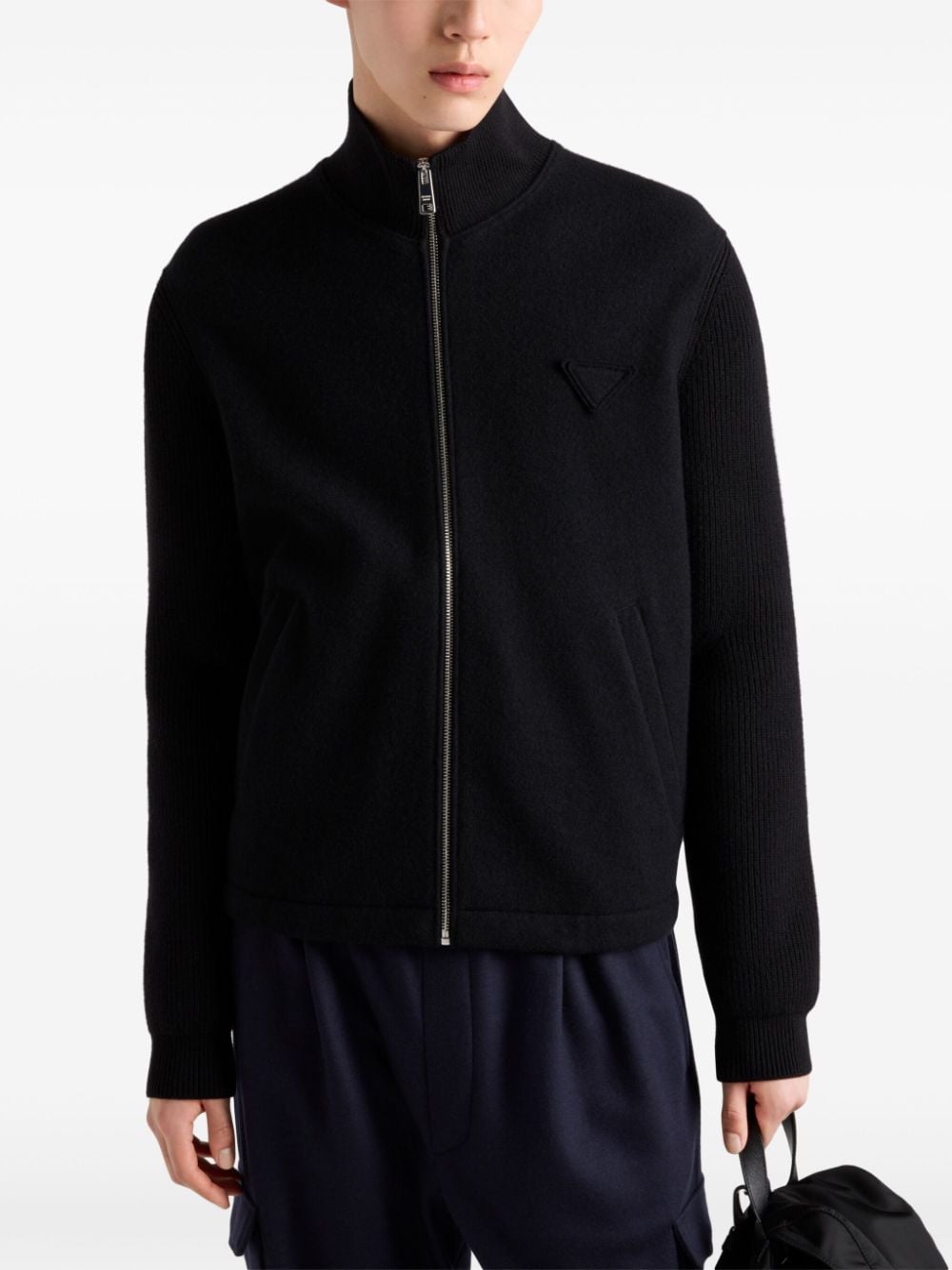 Shop Prada Wool And Cashmere Zipper Cardigan In Schwarz