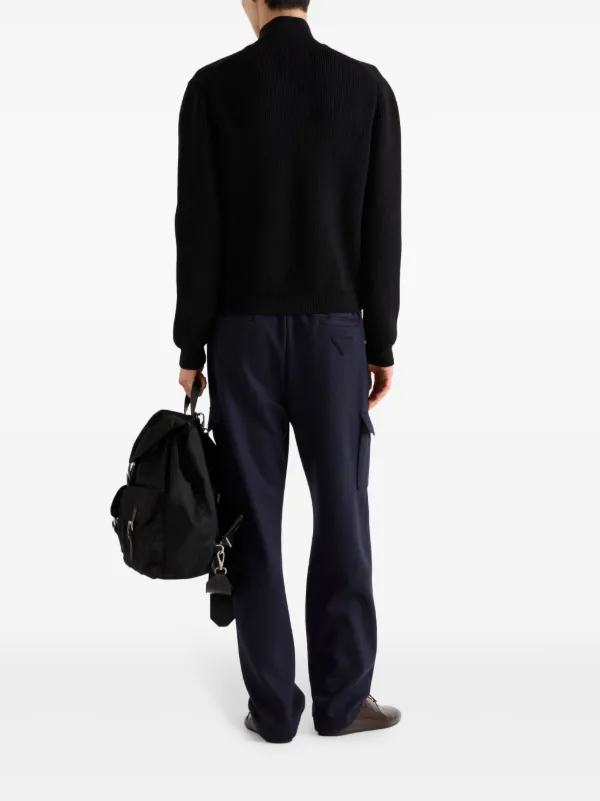 Prada Wool And Cashmere Zipper Cardigan | Black | FARFETCH