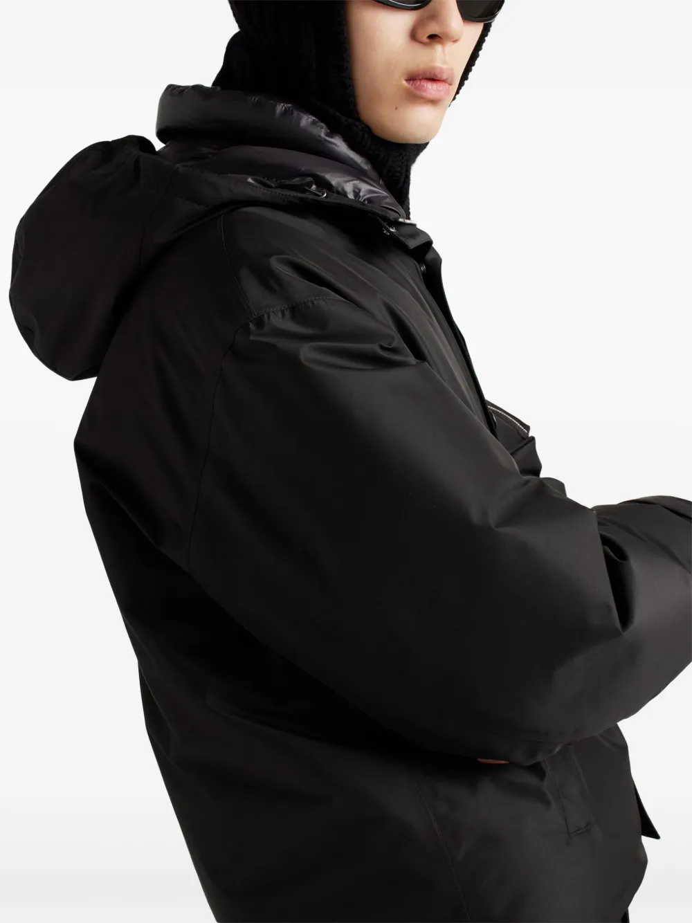 Prada Technical Fabric Down Jacket With Hood | Black | FARFETCH