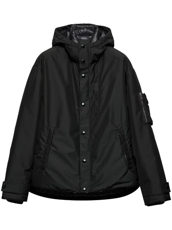 Prada Technical Fabric Down Jacket With Hood | Black | FARFETCH UK