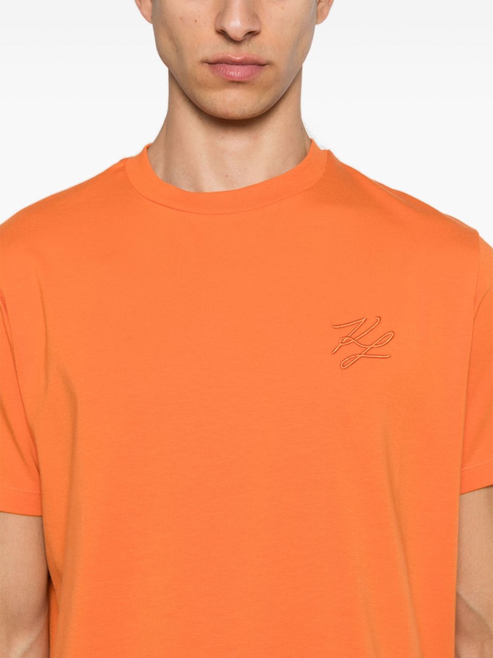 Shop Karl Lagerfeld Logo-embroidered T-shirt In Orange