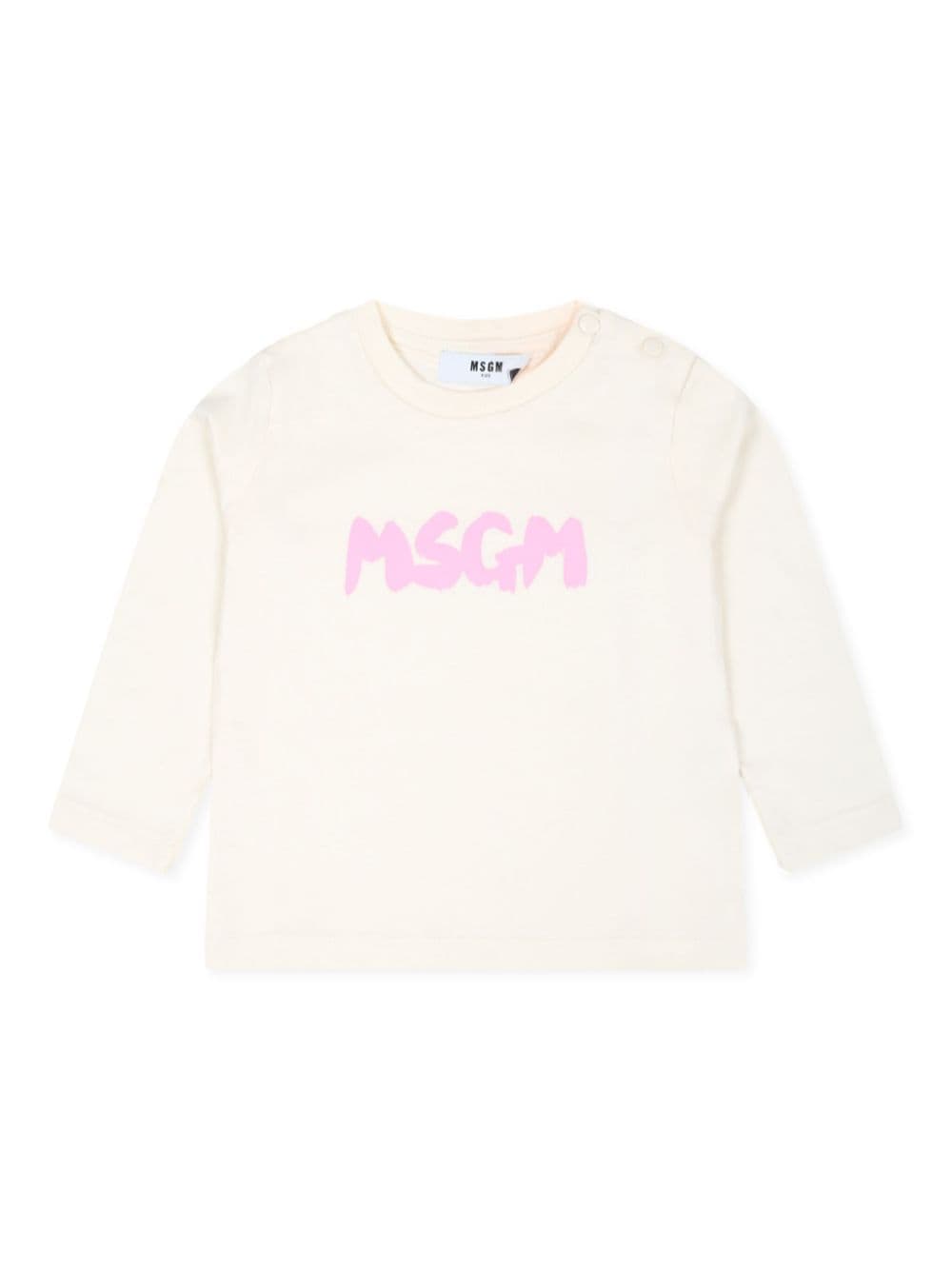 Msgm Babies' Logo-print T-shirt In White