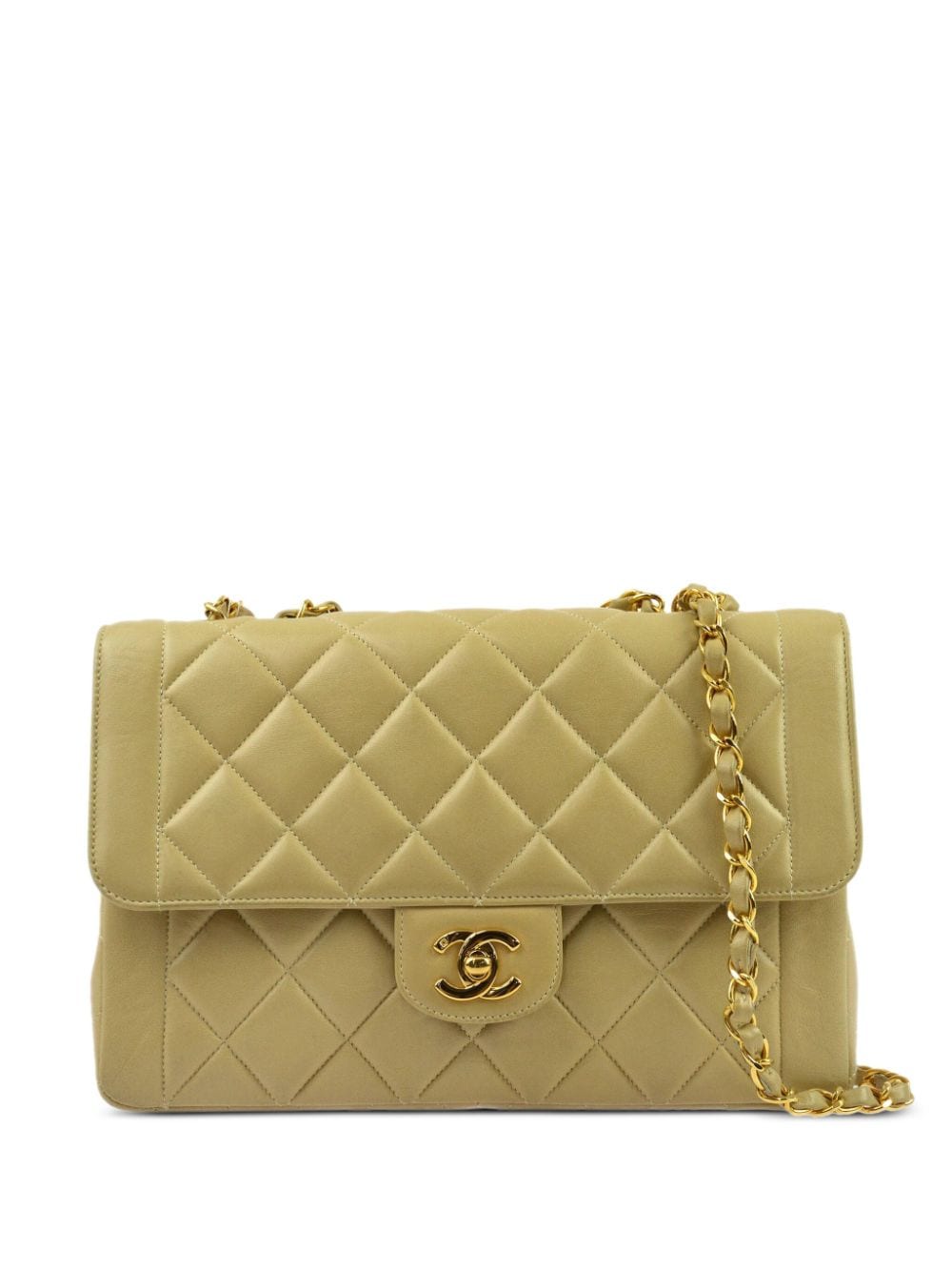 Pre-owned Chanel 1997 Double Chain Classic Flap Shoulder Bag In Neutrals