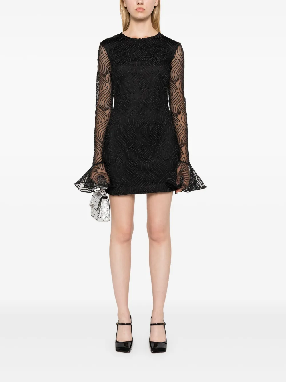 rotatebirgerchristensen ROTATE BIRGER CHRISTENSEN Glanzende Flounce mini-jurk - Zwart