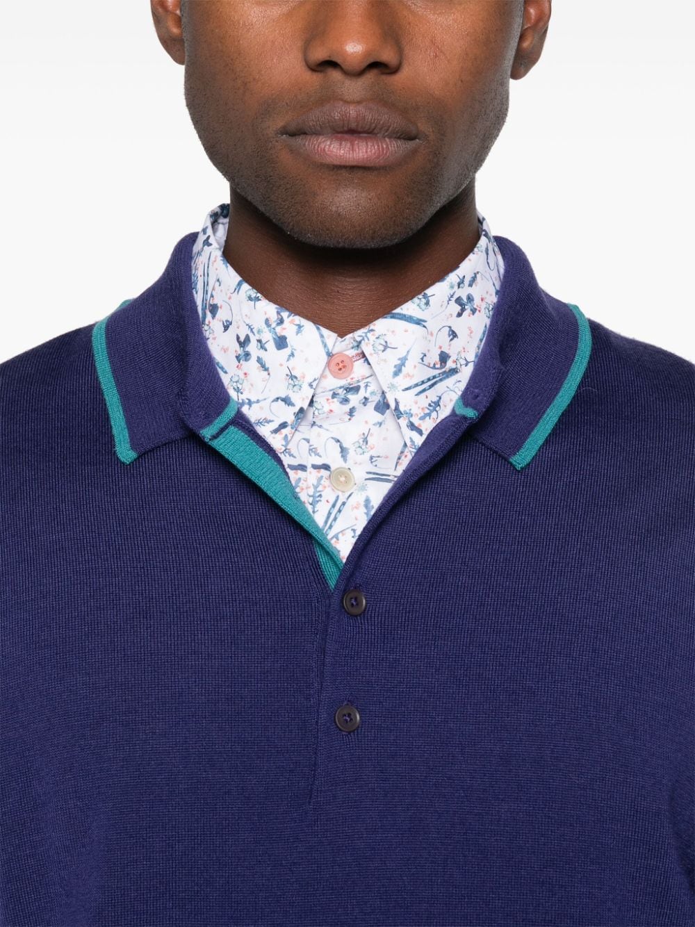 Shop Ps By Paul Smith Merino-wool Polo Sweater In Blue