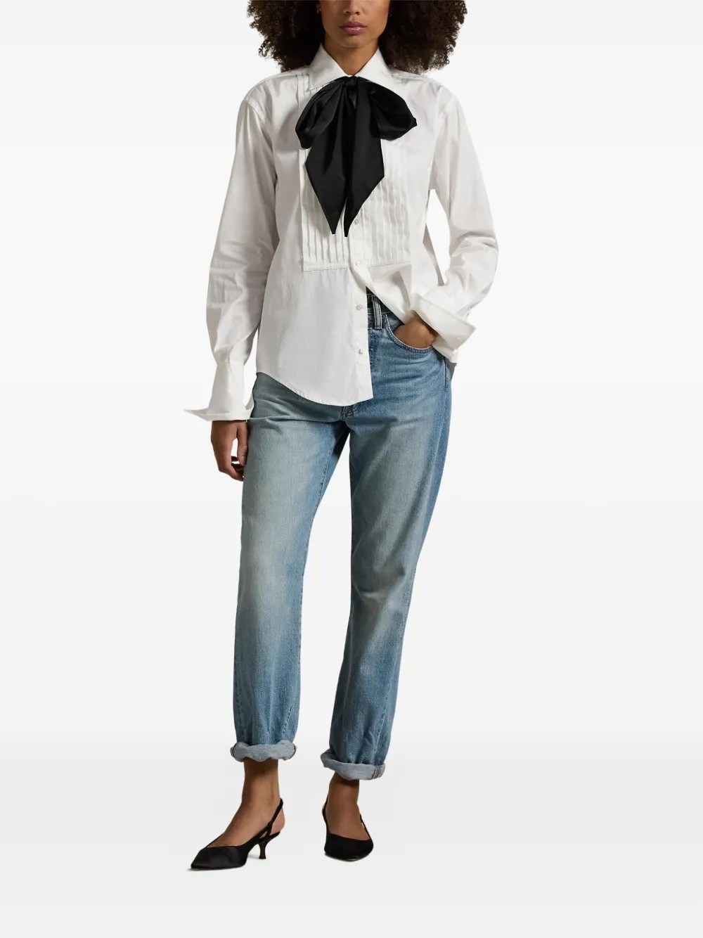 Polo Ralph Lauren Myana Poplin Tuxedo Shirt With Bow In White In White