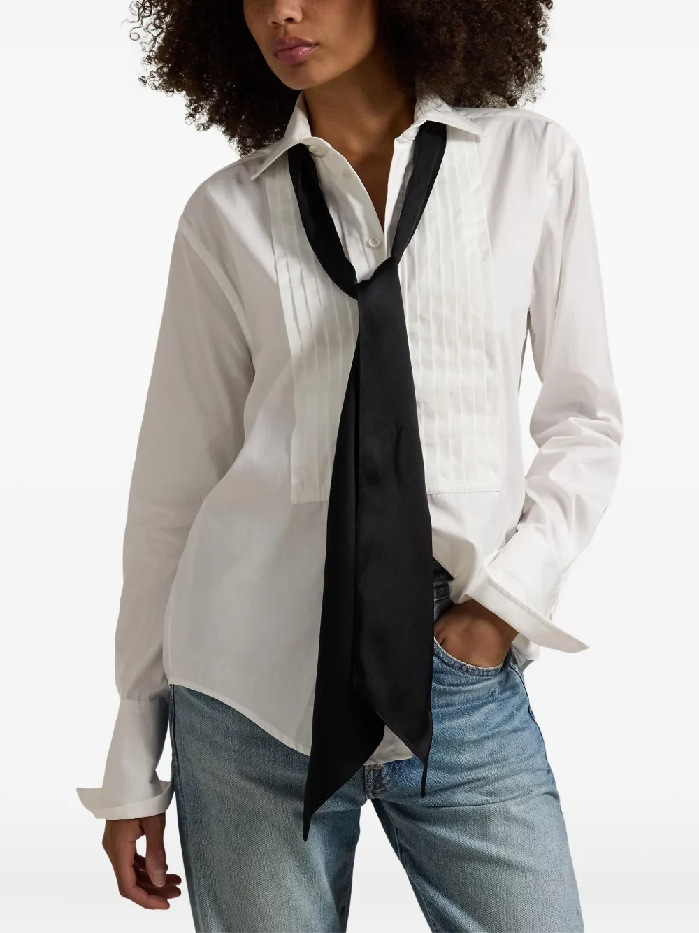 Polo Ralph Lauren Myana Poplin Tuxedo Shirt With Bow In White In White
