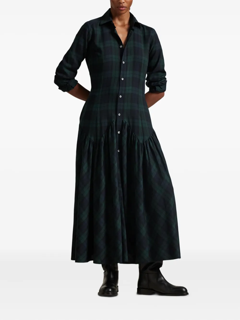 Polo Ralph Lauren long-sleeve plaid shirt dress - Blauw