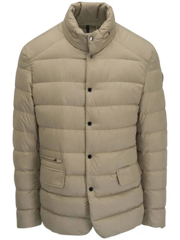 Moncler logo patch Puffer Jacket Neutrals FARFETCH HK