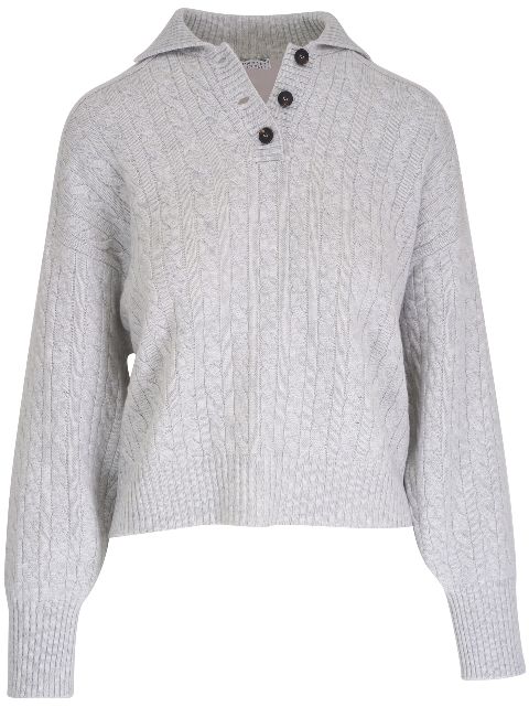 Brunello Cucinelli buttoned placket cable knit jumper Women