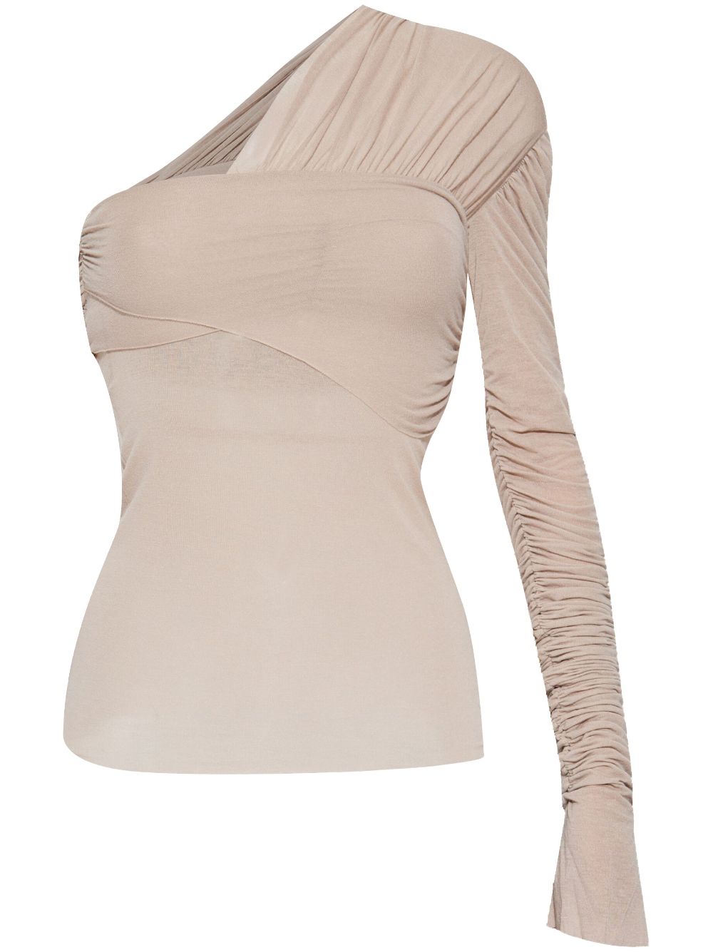 The Mannei Asymmetrische gedrapeerde blouse Beige