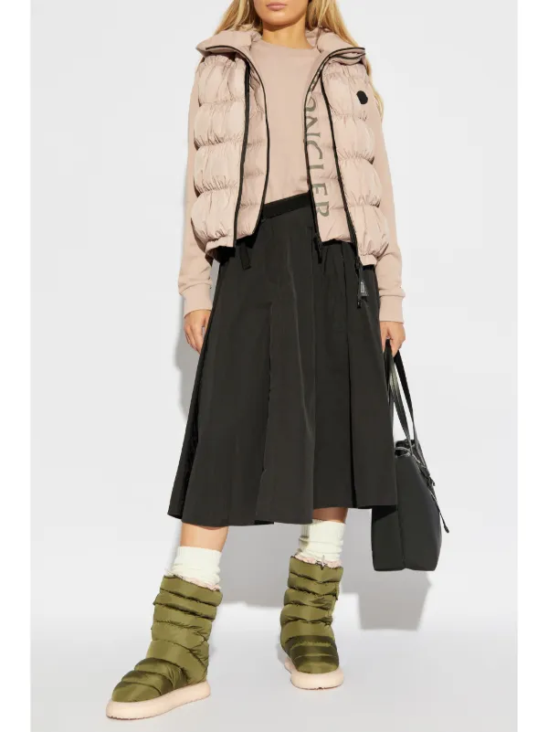 Moncler logo-patch belted-waist Skirt | Black | FARFETCH
