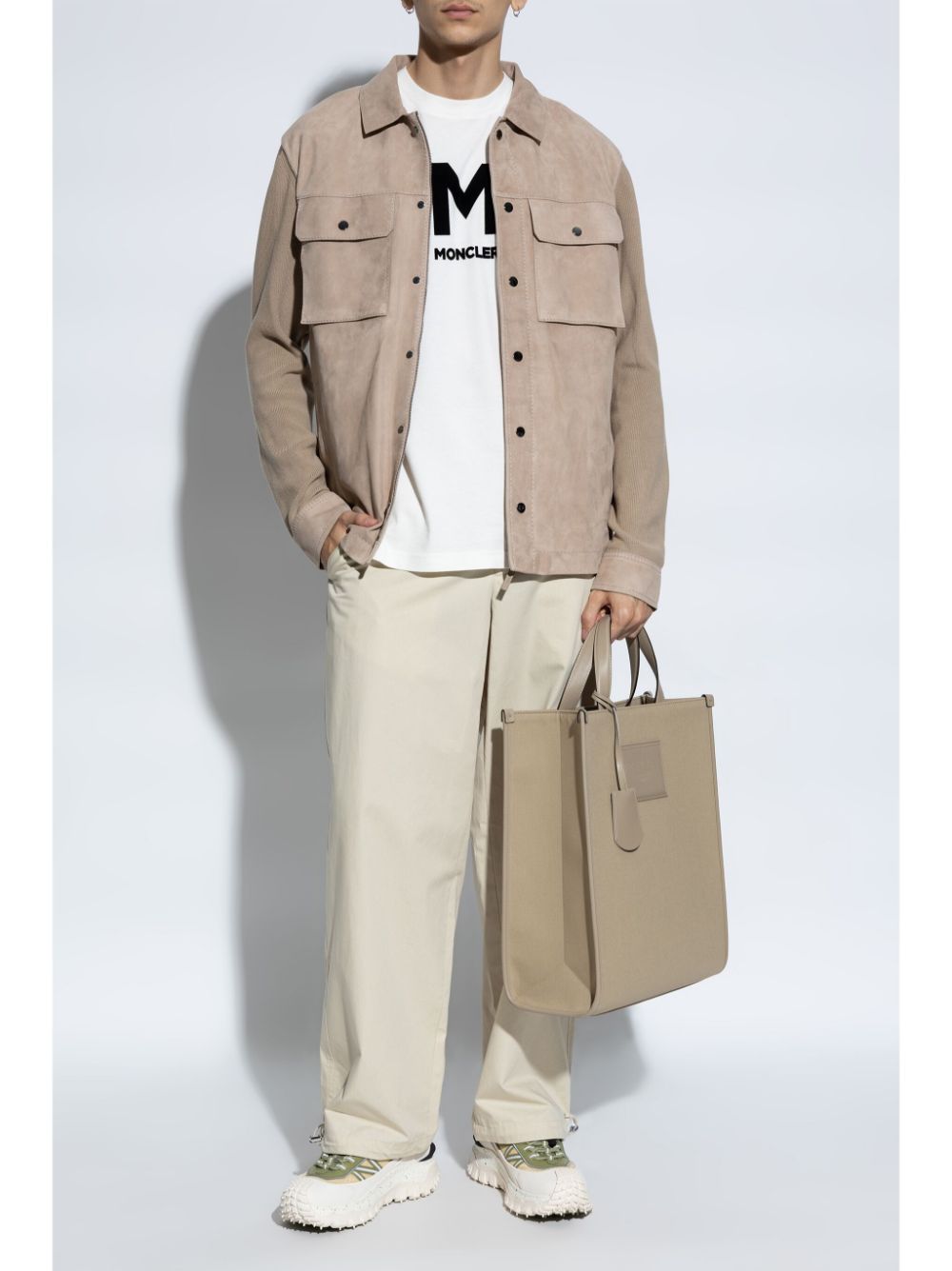 Shop Moncler Canvas Trousers In Neutrals