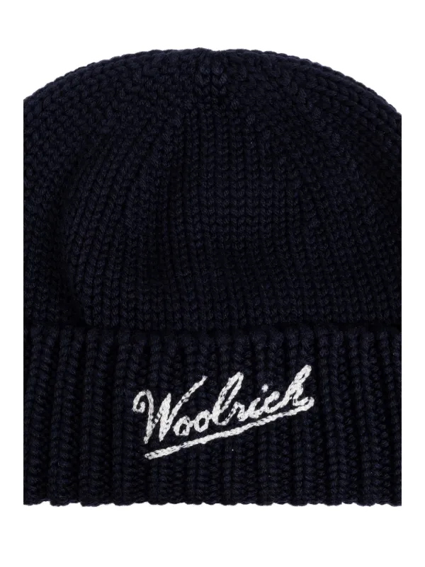 定価1.6万 新品 黒 ウールリッチ メリノウールリブビーニー ユニセックス WOOLRICH☆ウールリッチ ロゴビーニー 【公式通販】