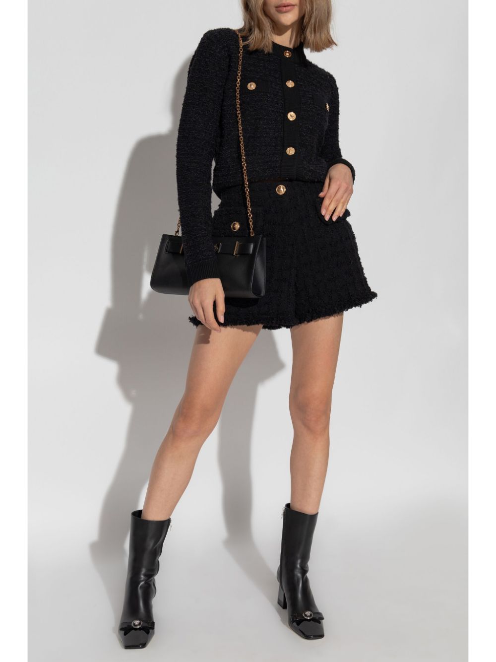 Versace button-embellished tweed shorts - Zwart