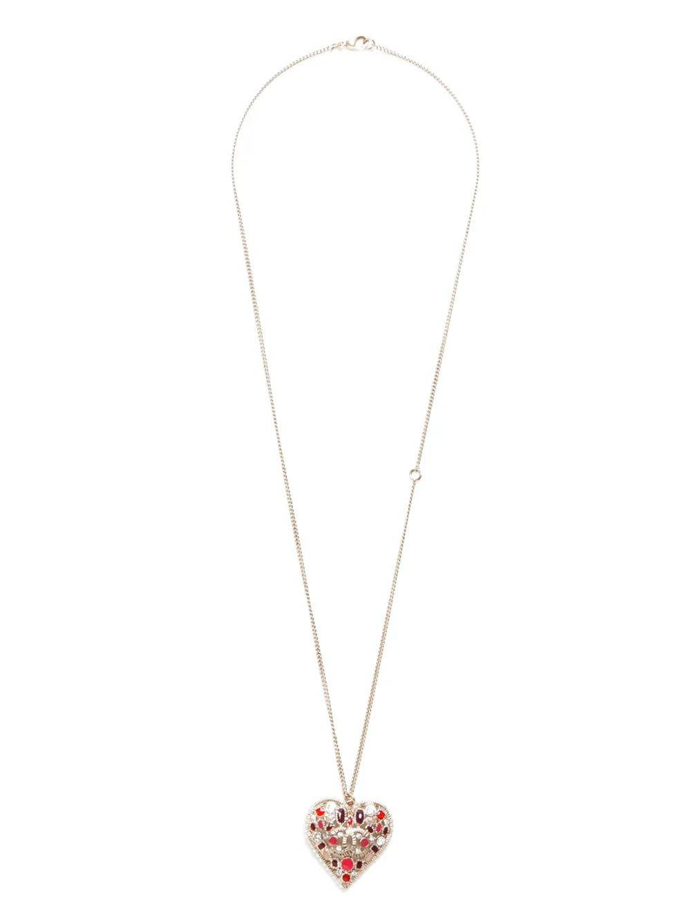 Pre-owned Chanel 2016 Cc Heart Rhinestone Necklace In Gold