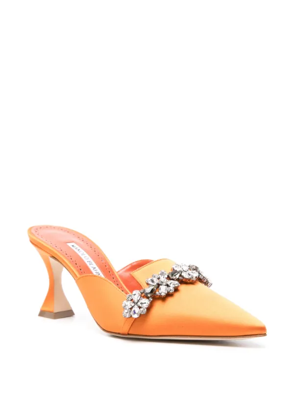 【送料&関税込】Manolo Blahnik Orange Satin Permu Mules Manolo Blahnik 75mm Permu Mules | Orange | FARFETCH UK