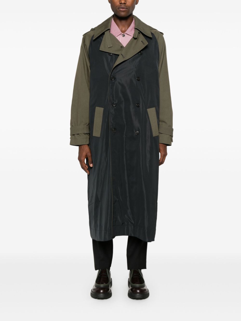 Isabel Benenato Trenchcoat met colourblocking - Groen