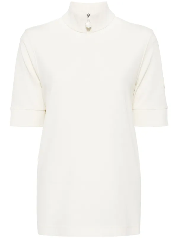 MONCLER トップス Moncler Zip Cotton T-shirt | Neutrals | FARFETCH CA