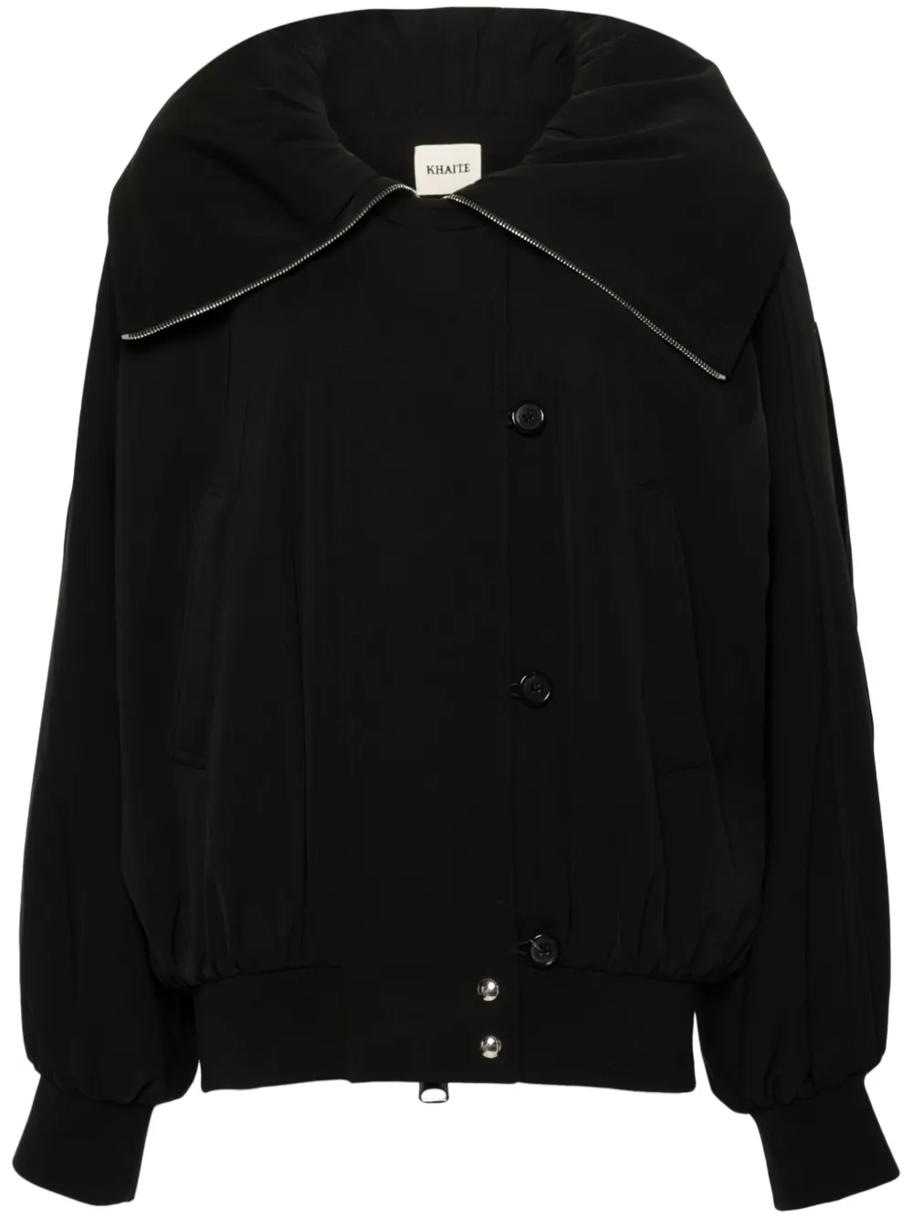 Khaite Rhonda High Neck Twill Bomber Jacket In Black