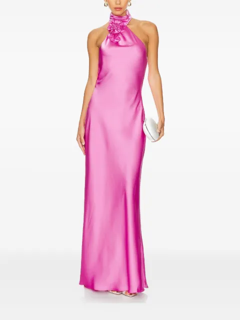 MISHA rose-embellished halterneck dress