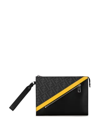 Fendi Pre Owned 2010 2023 Zucca Diagonal Front Zip Clutch Bag Black FARFETCH TH