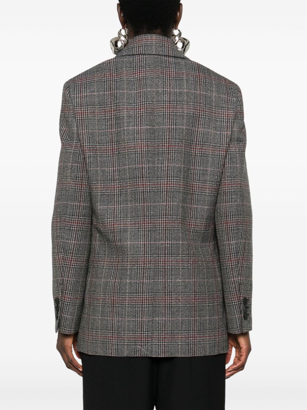 Shop Prada Plaid-check Blazer In Grau