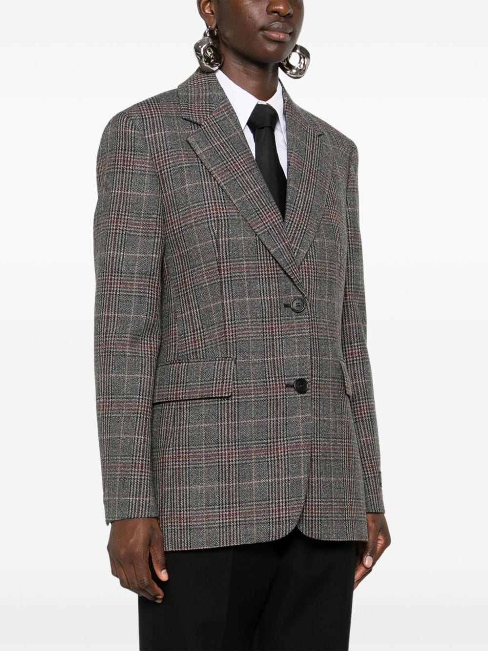 Shop Prada Plaid-check Blazer In Grau