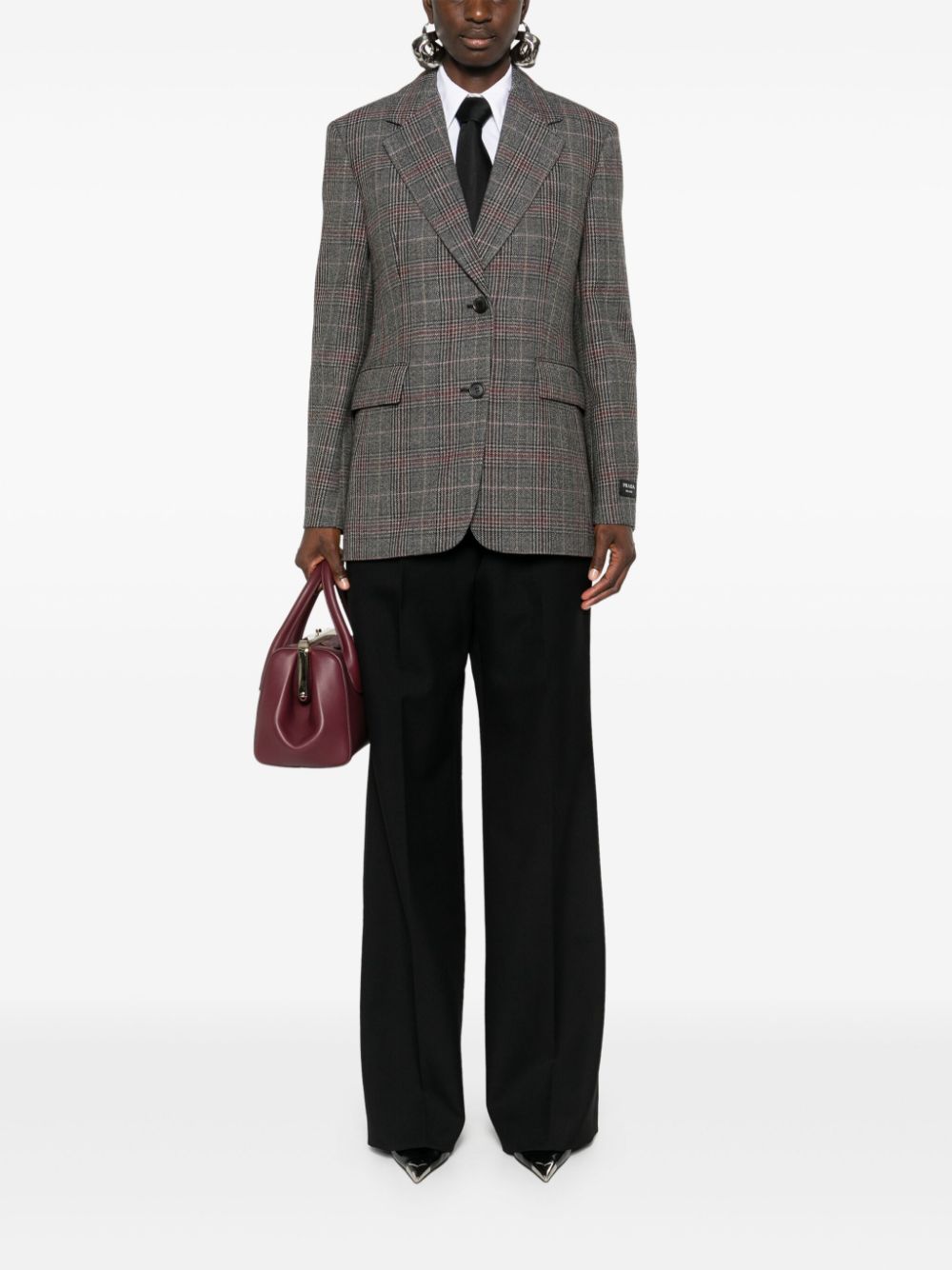 Shop Prada Plaid-check Blazer In Grau