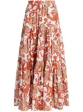 La DoubleJ floral-print tiered skirt - White