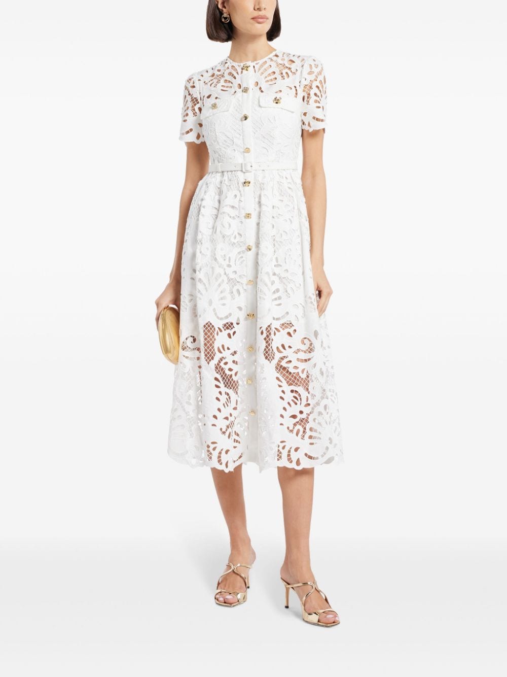 Self-Portrait lace-detailing cotton midi dress - Wit