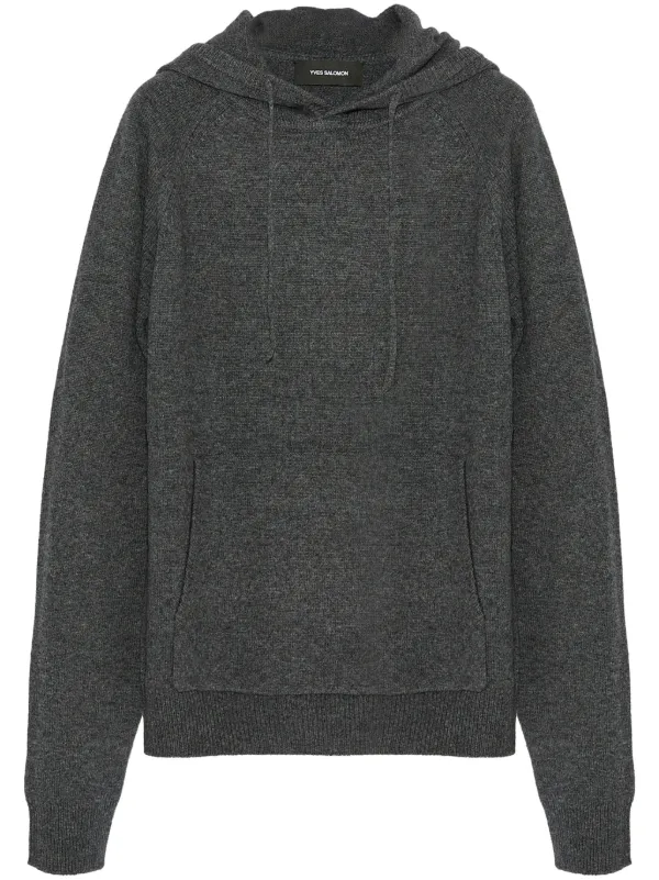 Yves Salomon Knit Hoodie in Grey