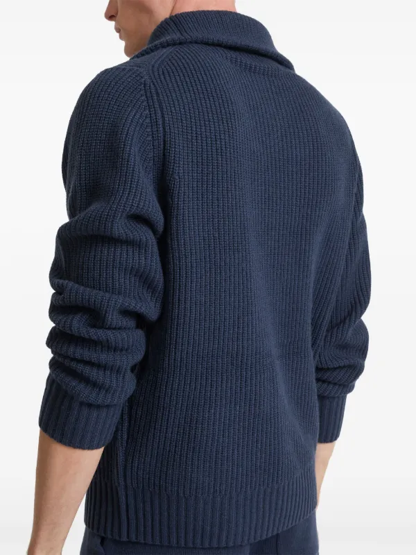 Yves Salomon zip-up Ribbed Knit Sweater | Blue | FARFETCH