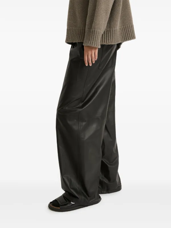 ◆YVES SALOMON レザーパンツ Yves Salomon ワイド レザーパンツ | ブラック | FARFETCH JP