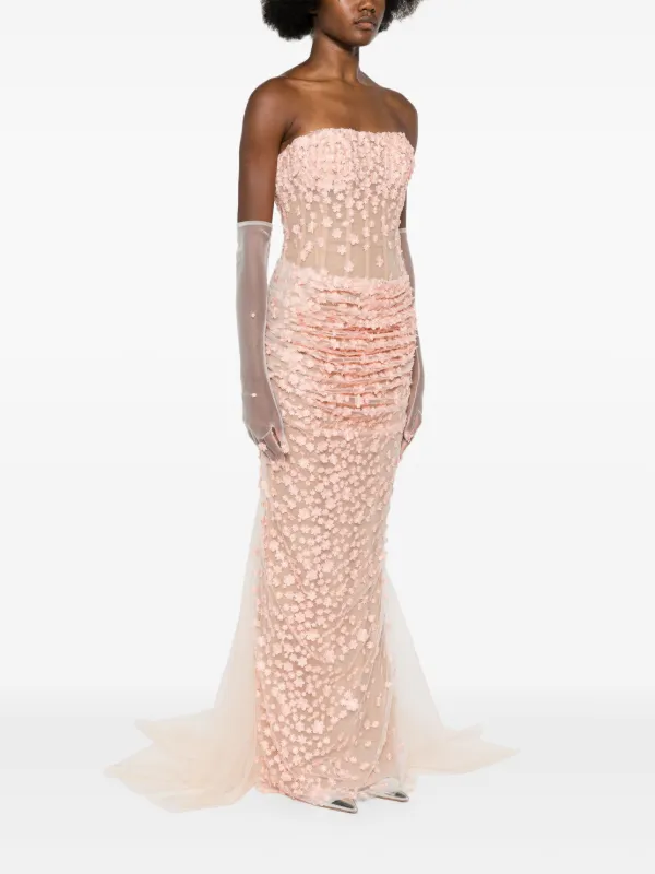 JEAN-LOUIS SABAJI floral-appliqu Long Corset Dress | Neutrals | FARFETCH SG